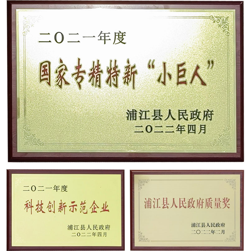 科技創(chuàng)新示范企業(yè)、浦江縣人民政府質(zhì)量獎(jiǎng)和國(guó)家專精特新“小巨人”